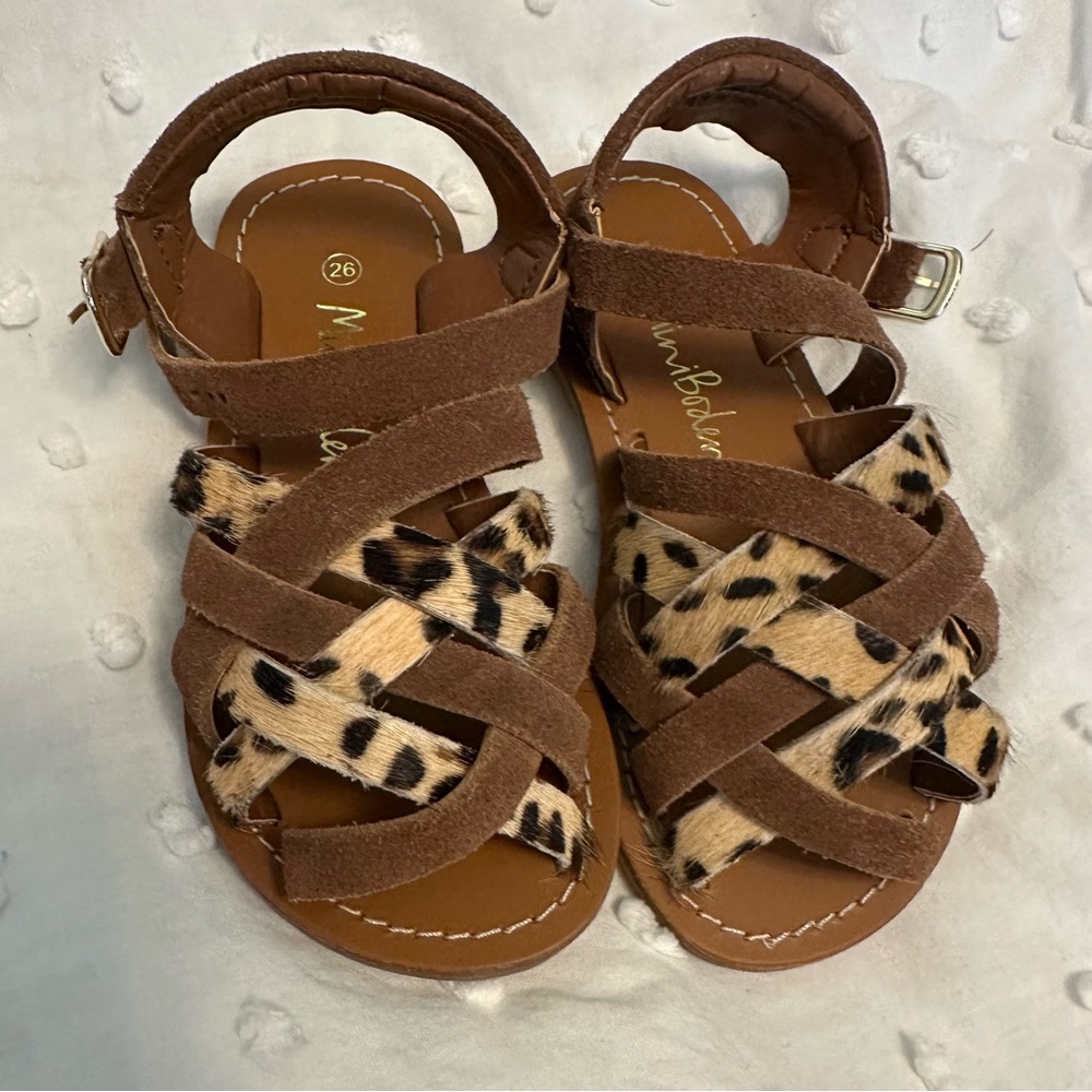 Mini Boden Brown and Leopard Print Kids Sandals